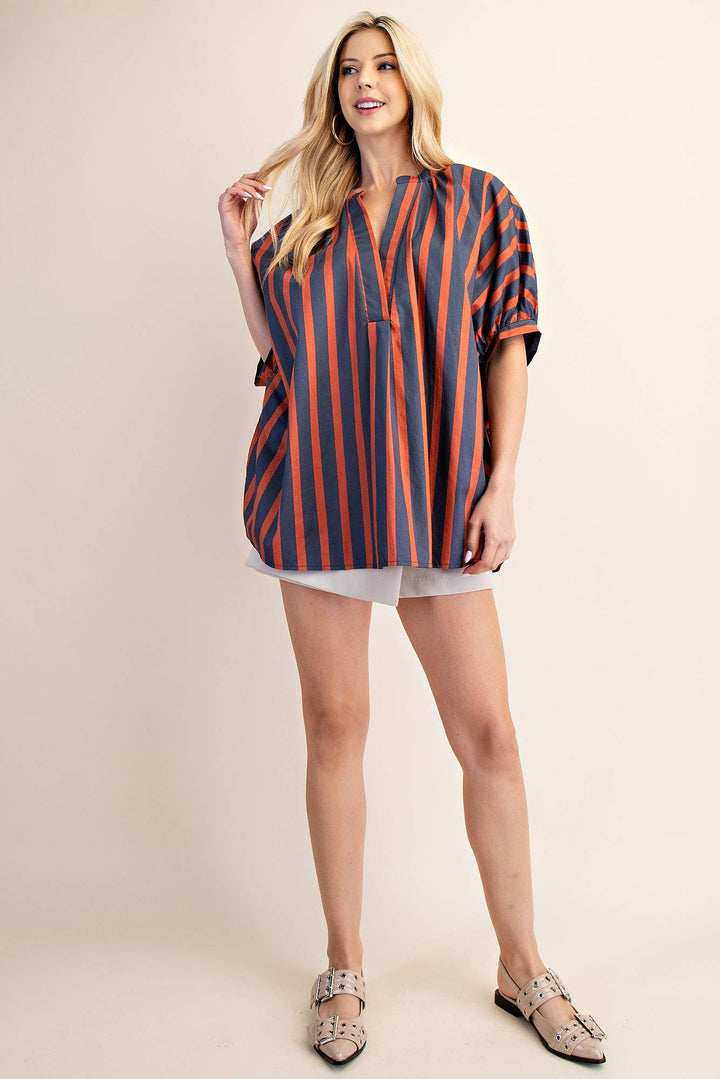 V-Neck Placket Oversized Top