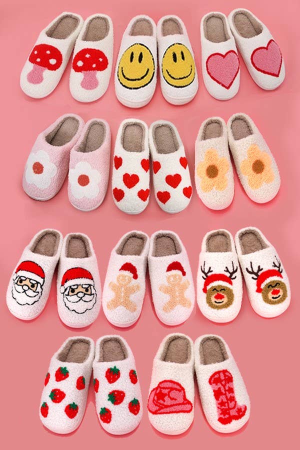 SOFT PLUSH MUSHROOM HEART RAINBOW WARM SLIPPERS | 40SP014