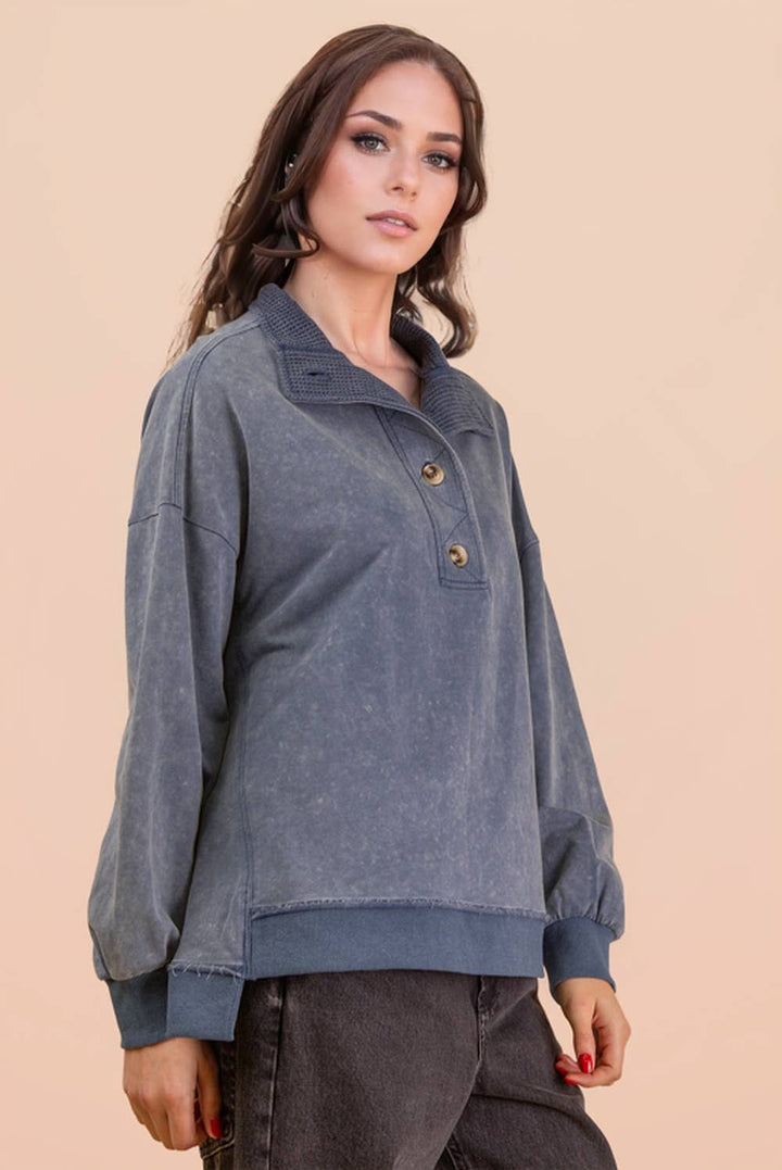 Very J Mock Neck Mineral Washed Knit Top