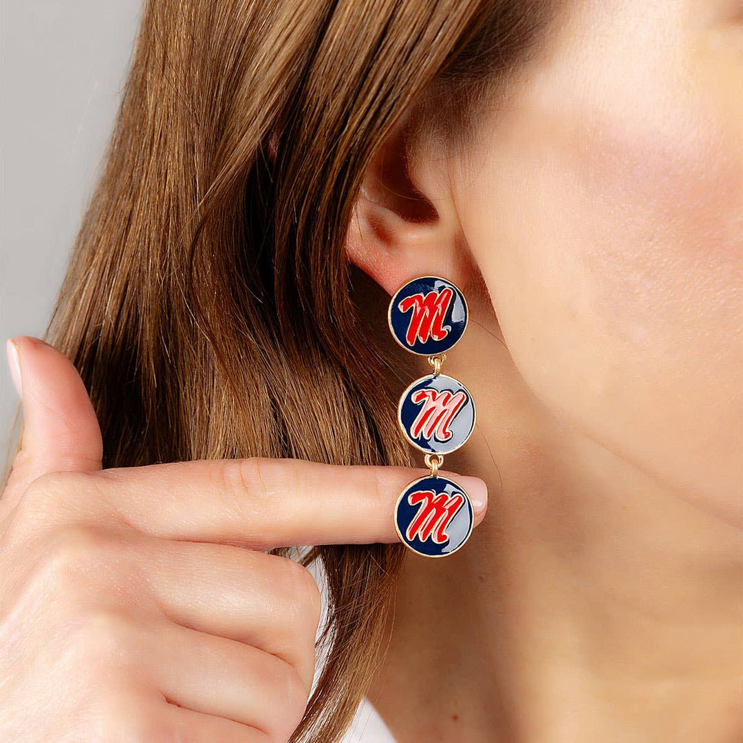 Ole Miss Rebels Triple Drop Enamel Earrings in Navy