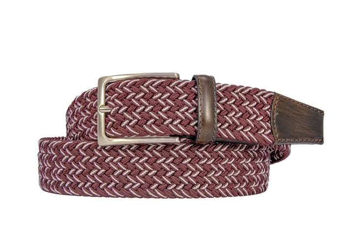 Braided Collegiate Maroon and Gray Stretch Belt