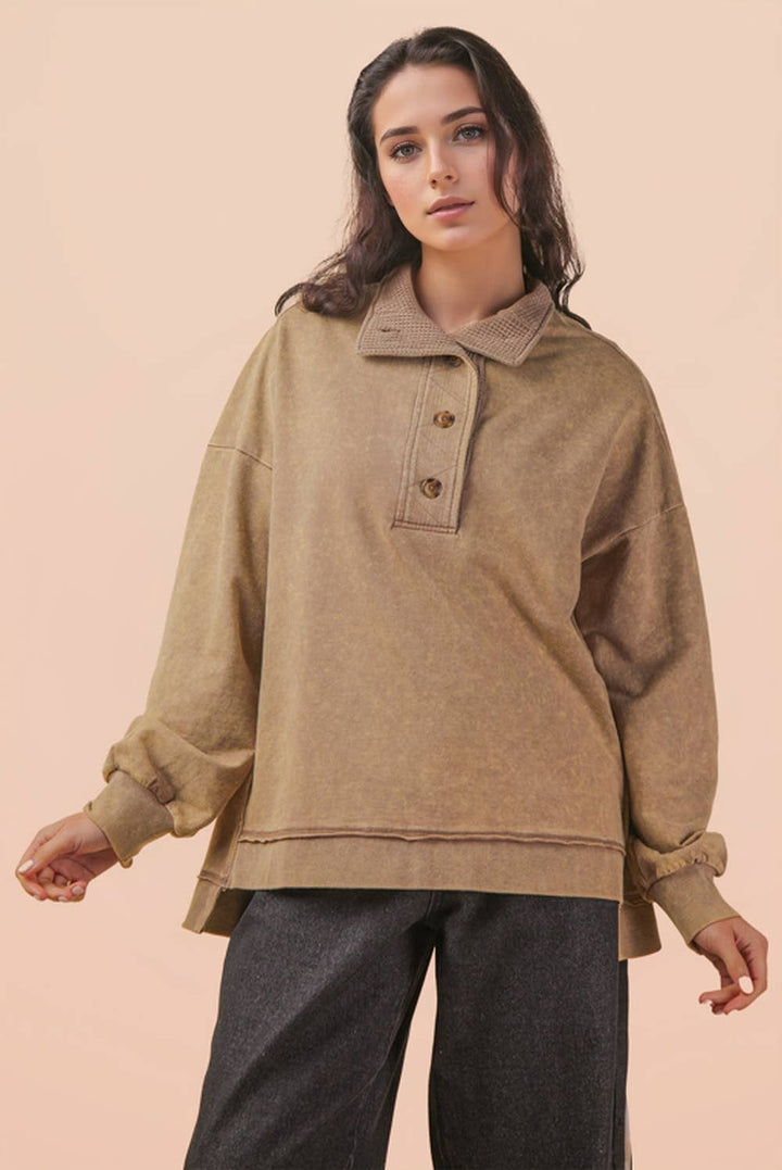 Very J Mock Neck Mineral Washed Knit Top