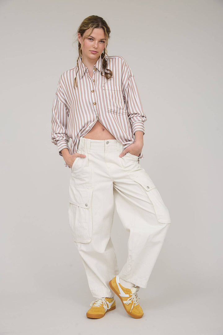 STRIPE COLLARED BUTTON DOWN LONG SLEEVE SHIRT