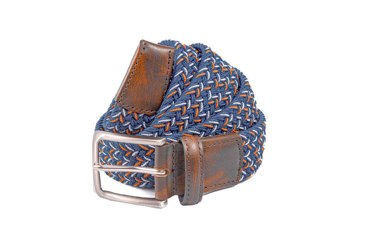 Braided Collegiate Navy and Orange Stretch Belt