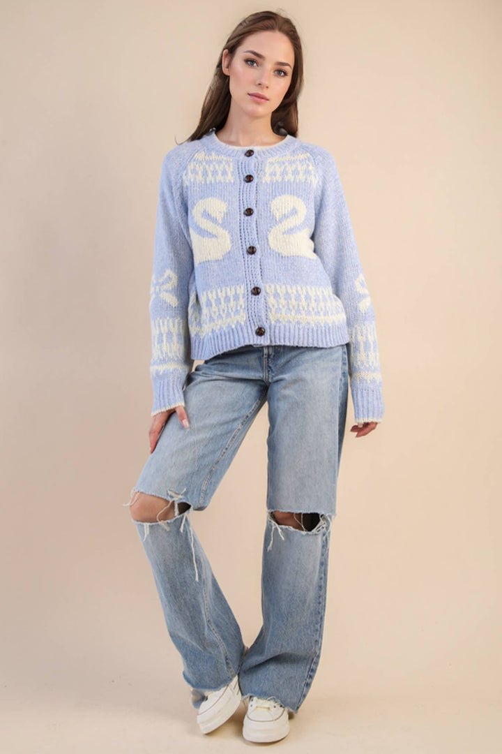 Very J Oversized Graphic Swan Sweater Cardigan