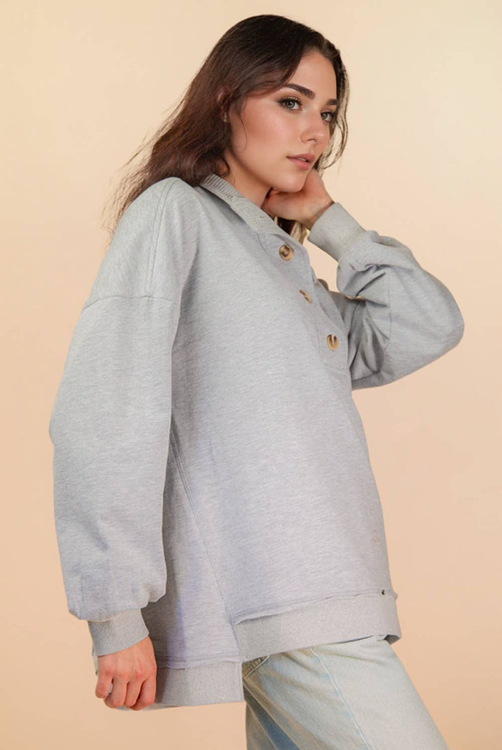 Very J Mock Neck Mineral Washed Knit Top