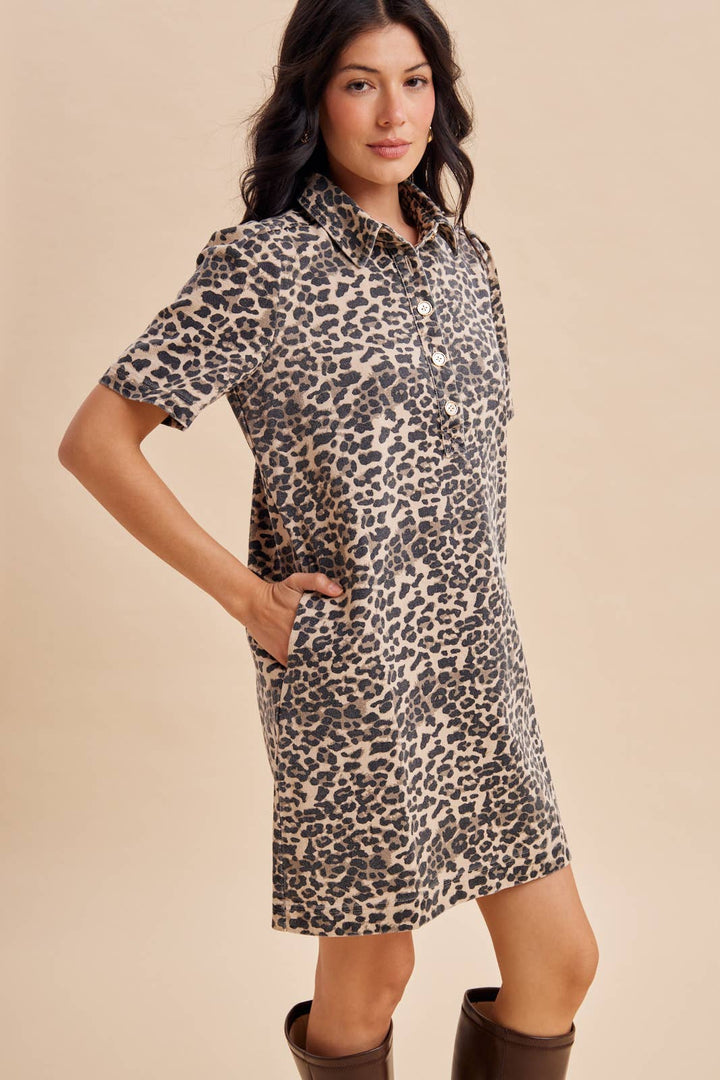 LEOPARD UTILITY MINI DRESS