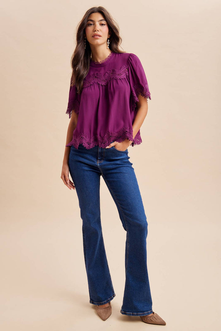 BLACK LACE TRIM TOP