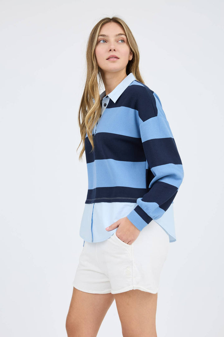 WIDE STRIPE LONG SLEEVE LAYERED KNIT TOP