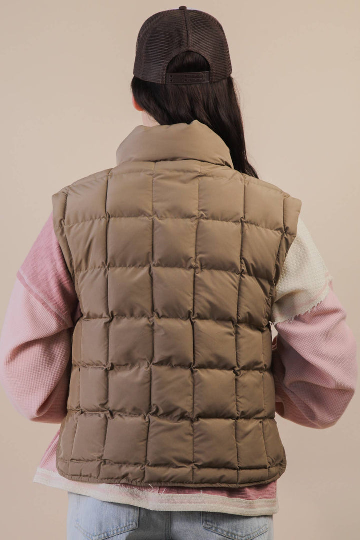 NJ90282-Solid & Leopard Puffer Padded Warm Vest