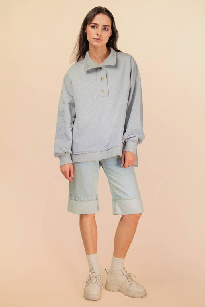 Very J Mock Neck Mineral Washed Knit Top