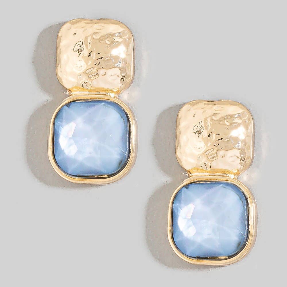 Multi Texture Square Stone Drop Earrings