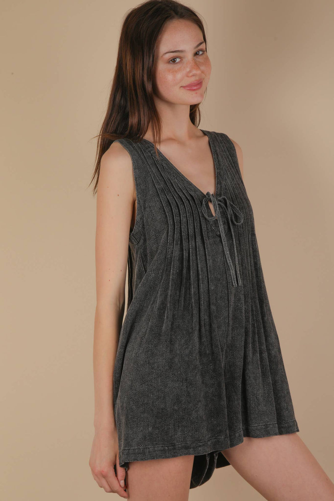 NP70876-Mineral Washed Pleated Romper
