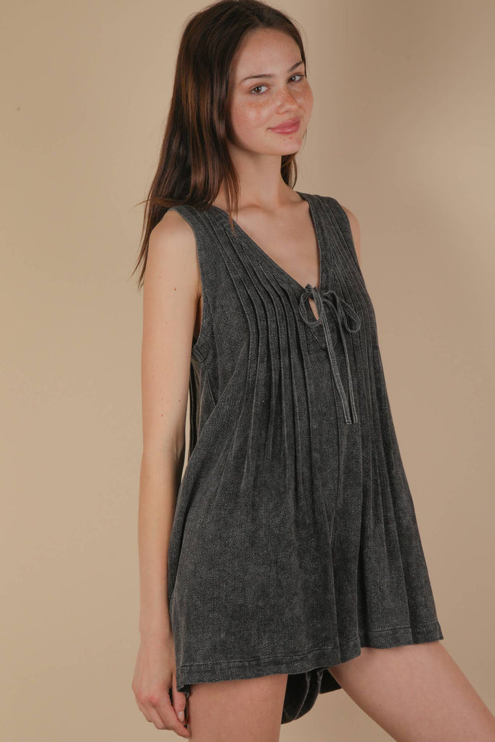NP70876-Mineral Washed Pleated Romper