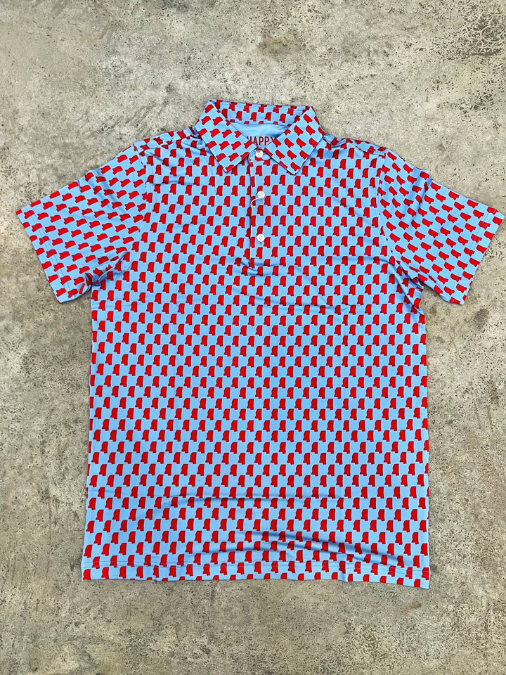 Baby Blue and Red State Polo, Oxford, MS Gameday Attire