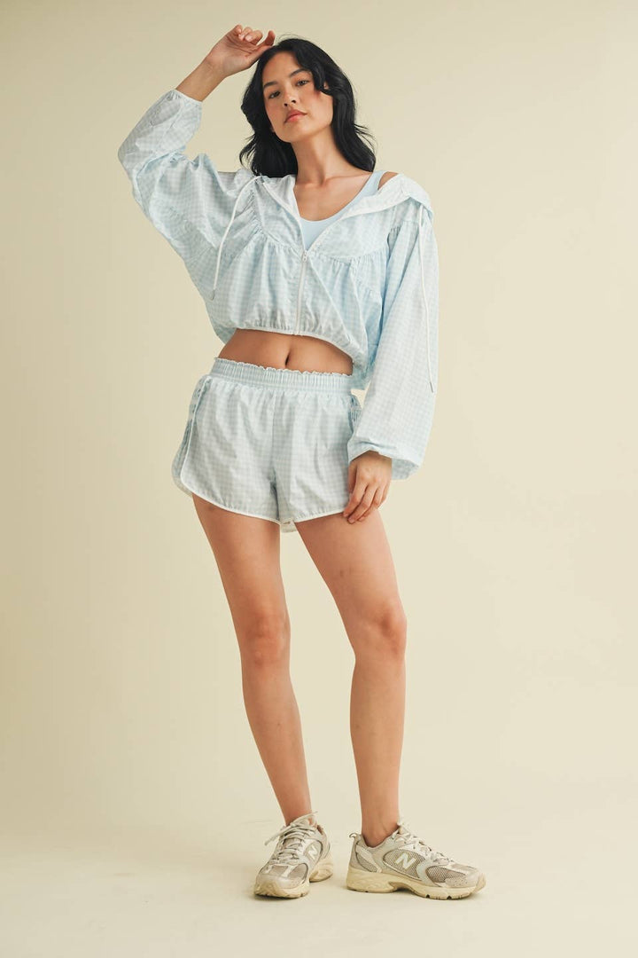 Lightweight Gingham Print Jacket Blue