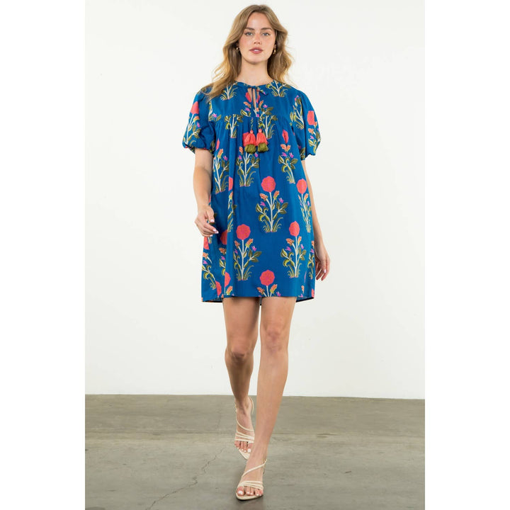 Puff Sleeve Flower Print Dress