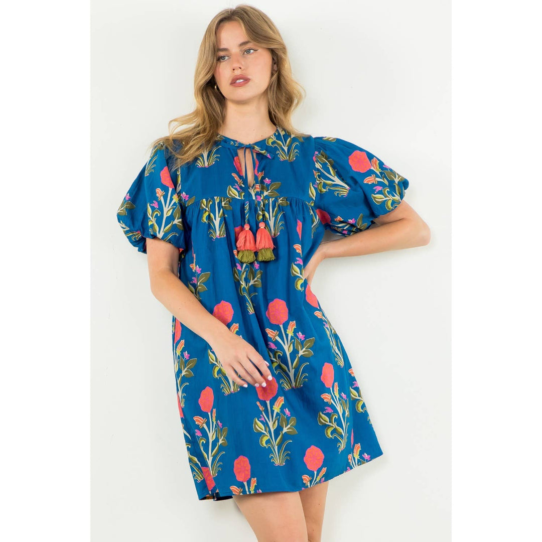 Puff Sleeve Flower Print Dress