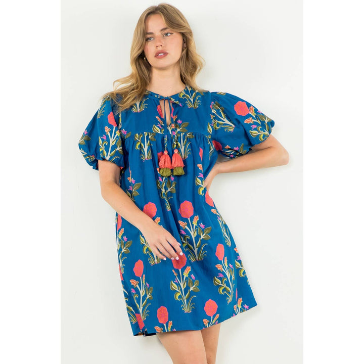 Puff Sleeve Flower Print Dress