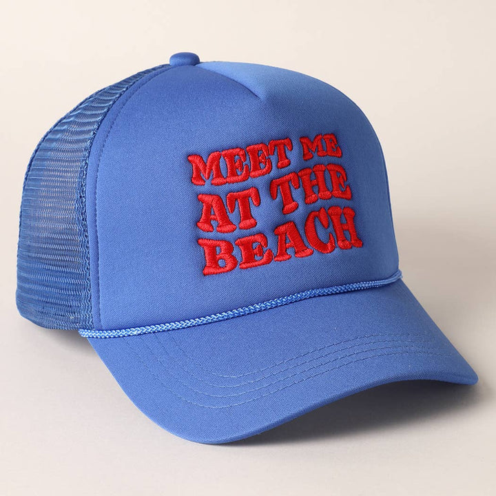 Meet Me At Beach Embroidered Mesh Back Cap