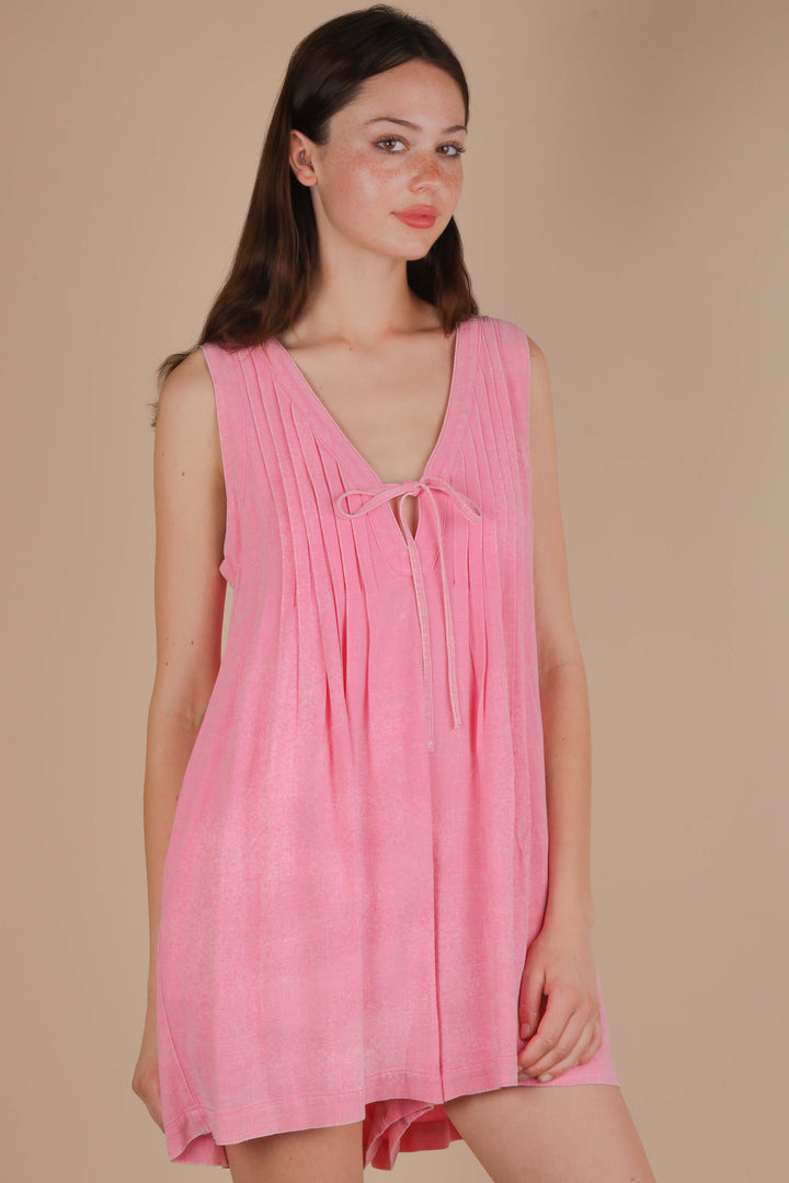NP70876-Mineral Washed Pleated Romper