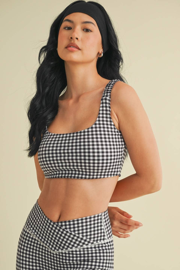 Gingham Print Ruched Bra Top