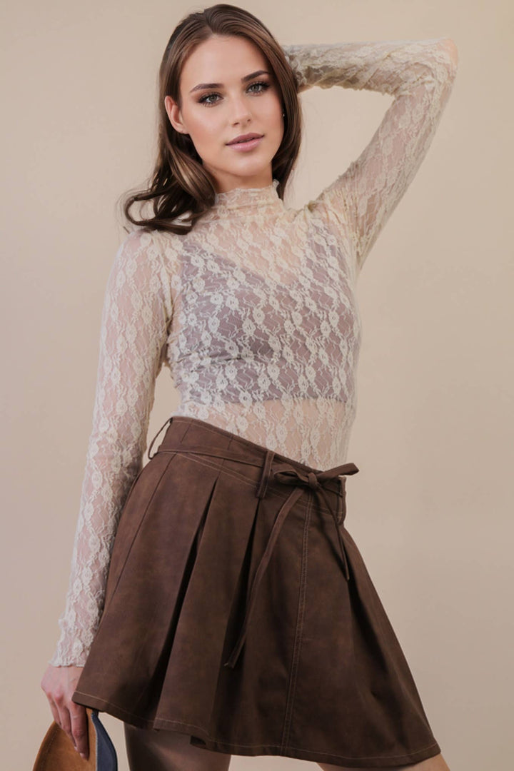 Very J Fitted Sheer Mesh Lace Top