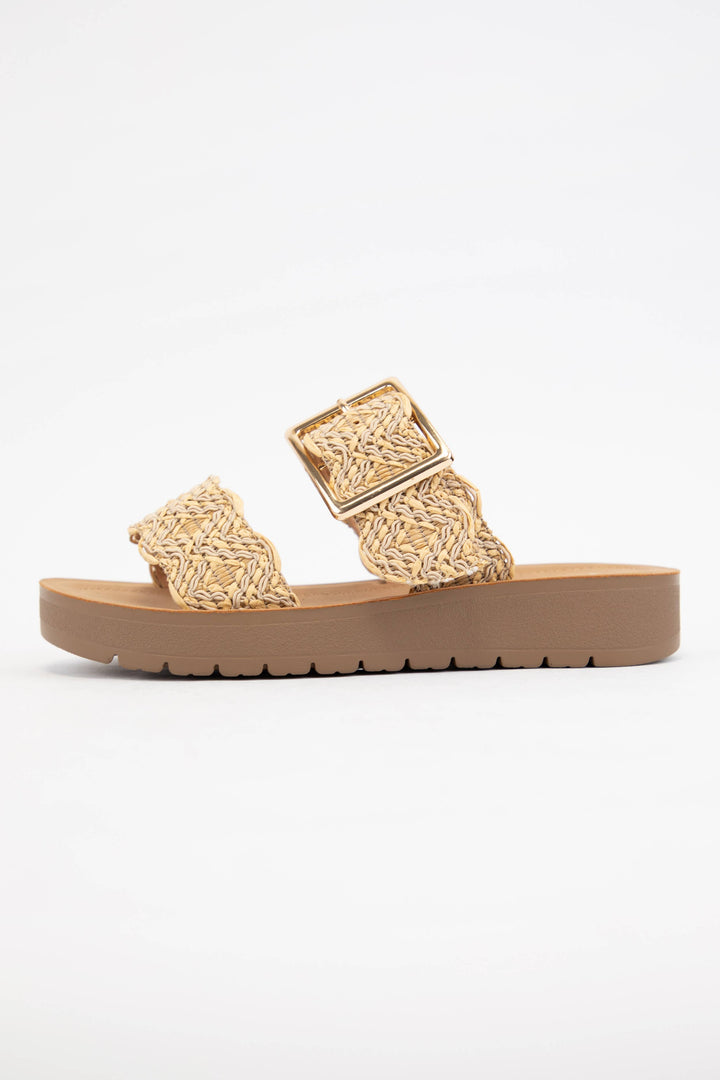 TRAIL DELICATELY WOVEN RAFFIA DOUBLE STRAP SANDALS
