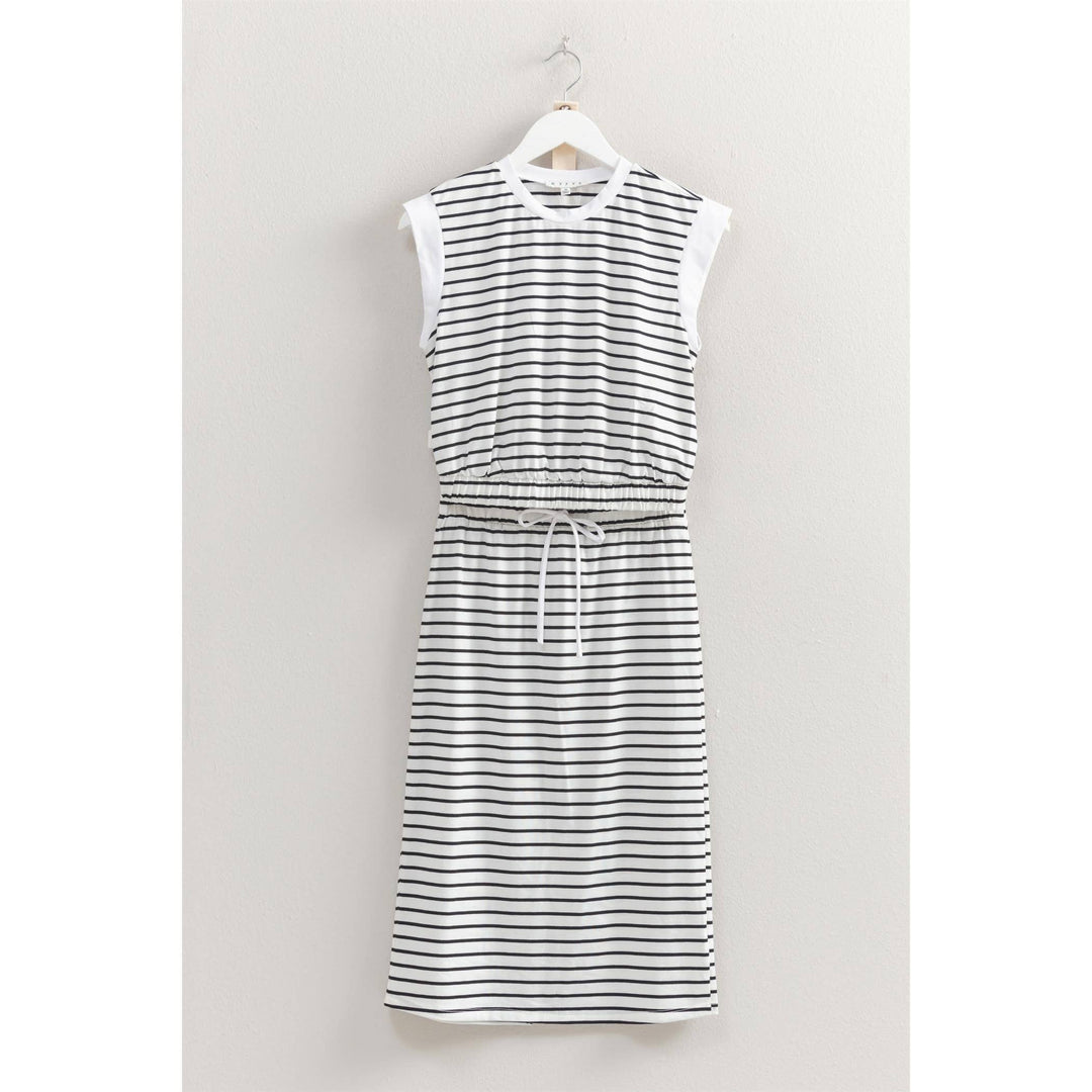 HF25C459-SET-Striped Top And Midi Skirt Knit Set