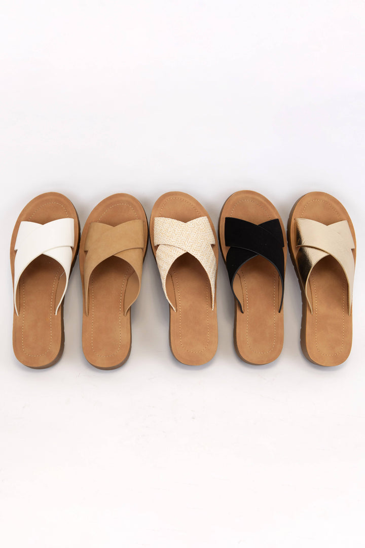 LUCY LIGHT-WEIGHT WEDGE PLATFORM CROSS STRAP SLIDE SANDAL