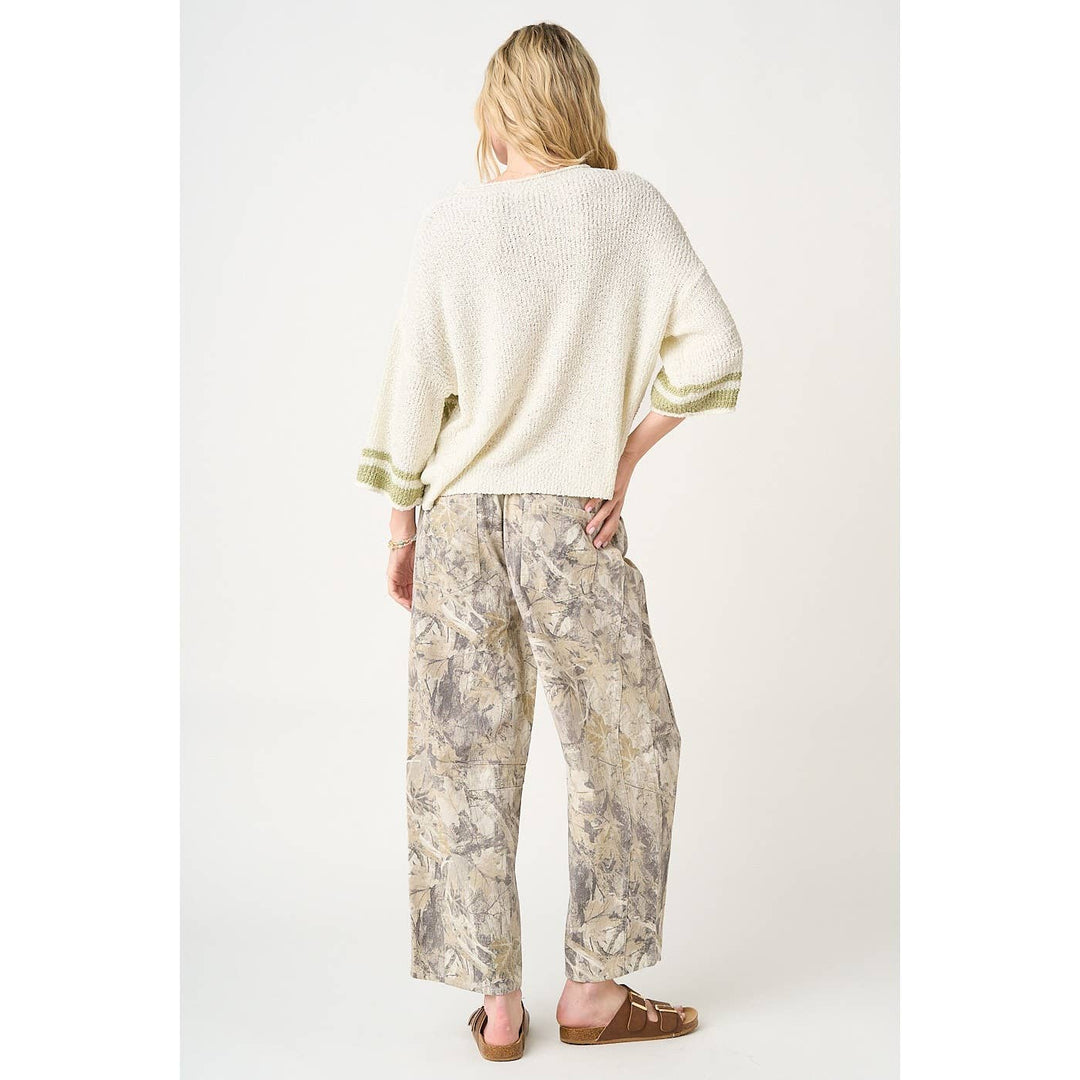 TREE CAMO PRINT ELASTIC WAIST BARREL LEG PANTS
