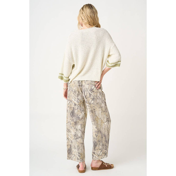 TREE CAMO PRINT ELASTIC WAIST BARREL LEG PANTS