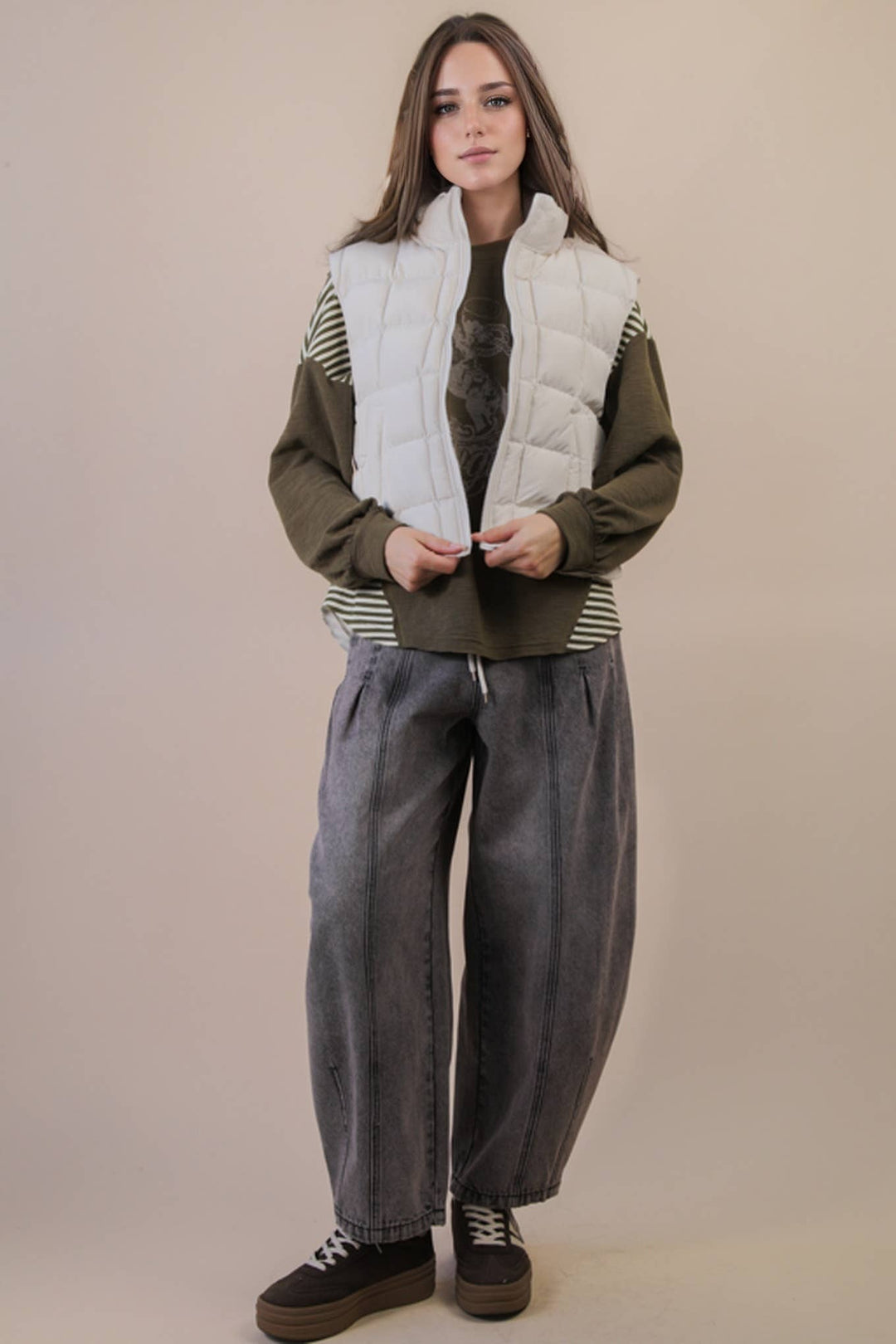 NJ90282-Solid & Leopard Puffer Padded Warm Vest