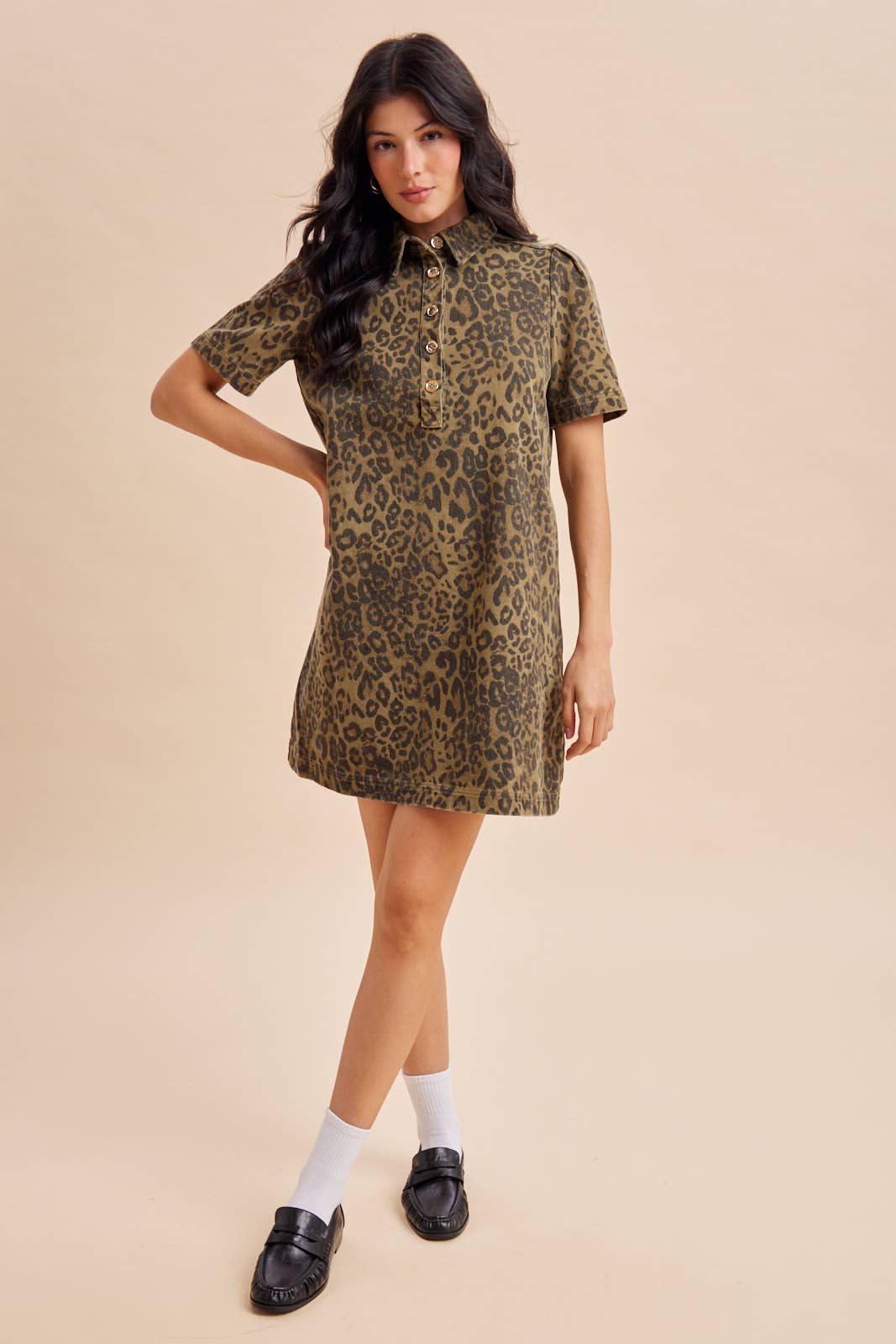 LEOPARD UTILITY MINI DRESS