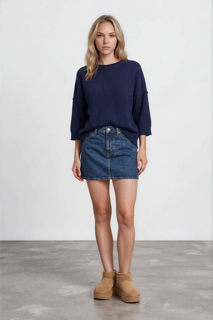 EXPOSED SEAM DROP SHOULDER SHORT SLEEVE PULLOVER