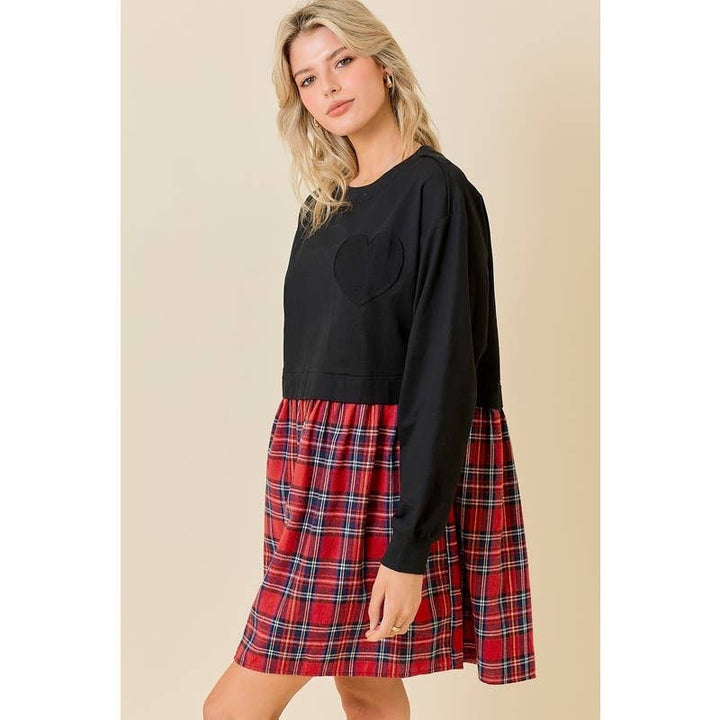 FRENCH TERRY PLAID MINI DRESS