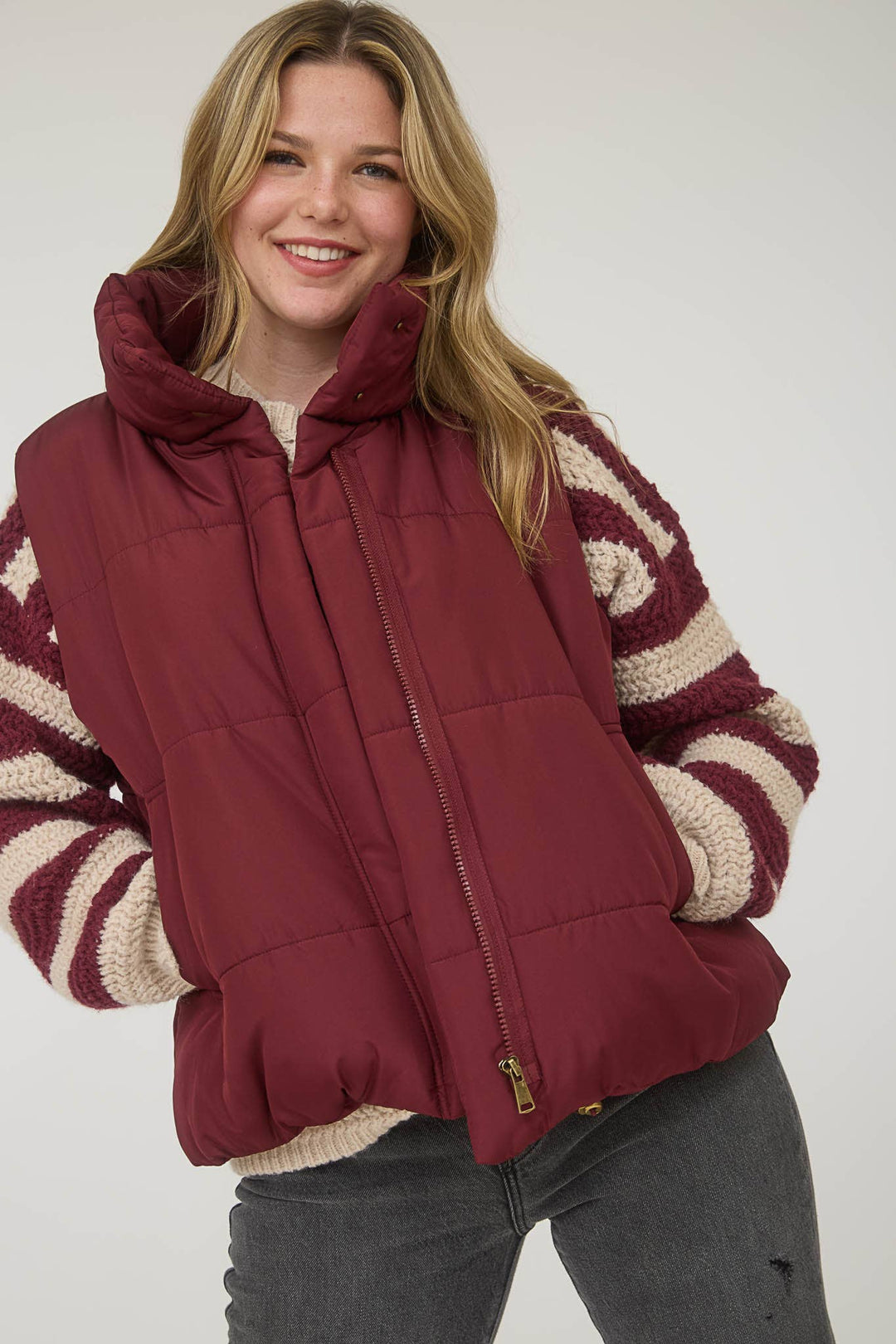 SOLID ZIP UP PUFFER VEST