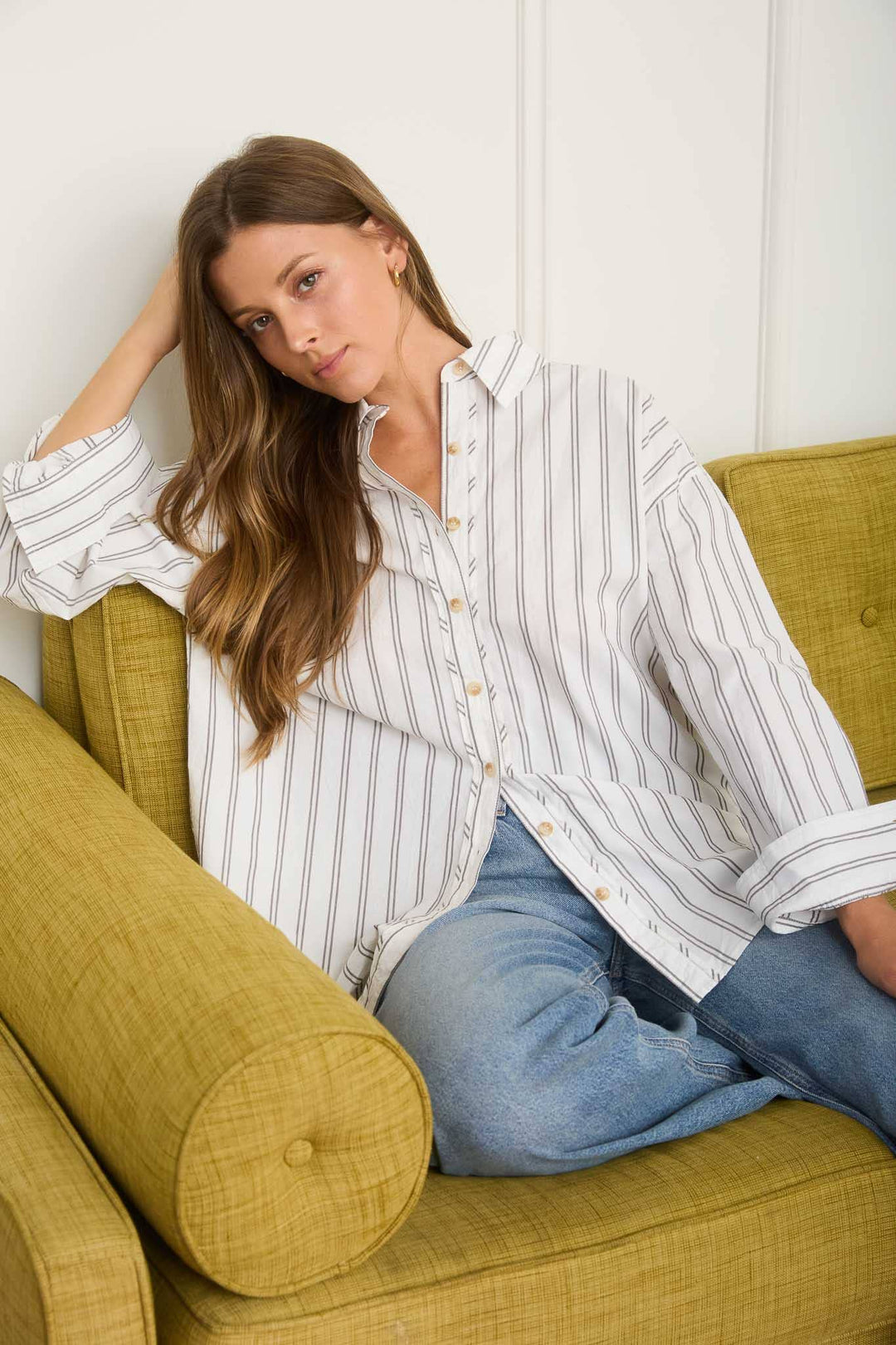 STRIPE OVERSIZED COLLARED LONG SLEEVE SHIRT