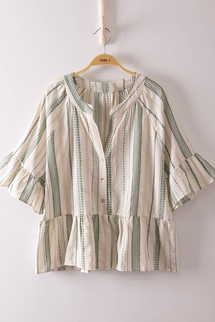 Strippedd Half Bell Sleeve Blouse Top