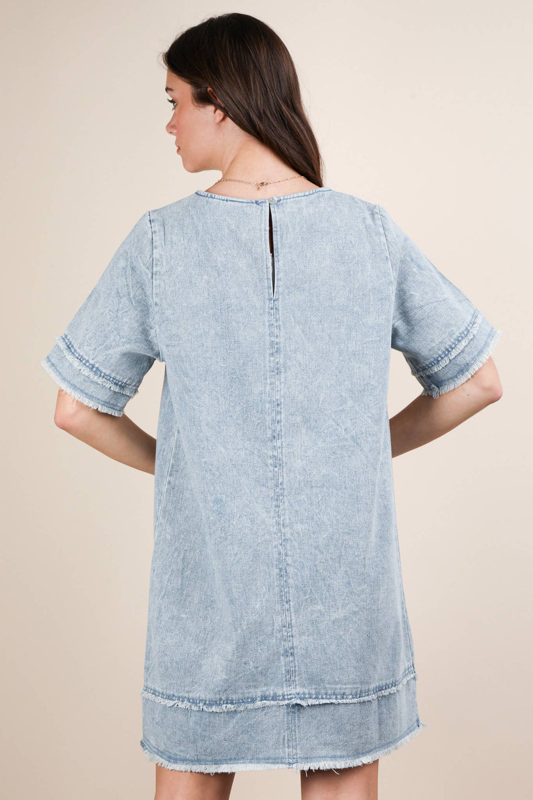 ND31576-Washed Denim Shift Mini Dress