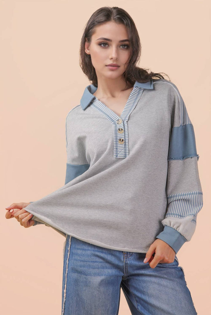 Very J Color Block Oversized Casual Knit Top