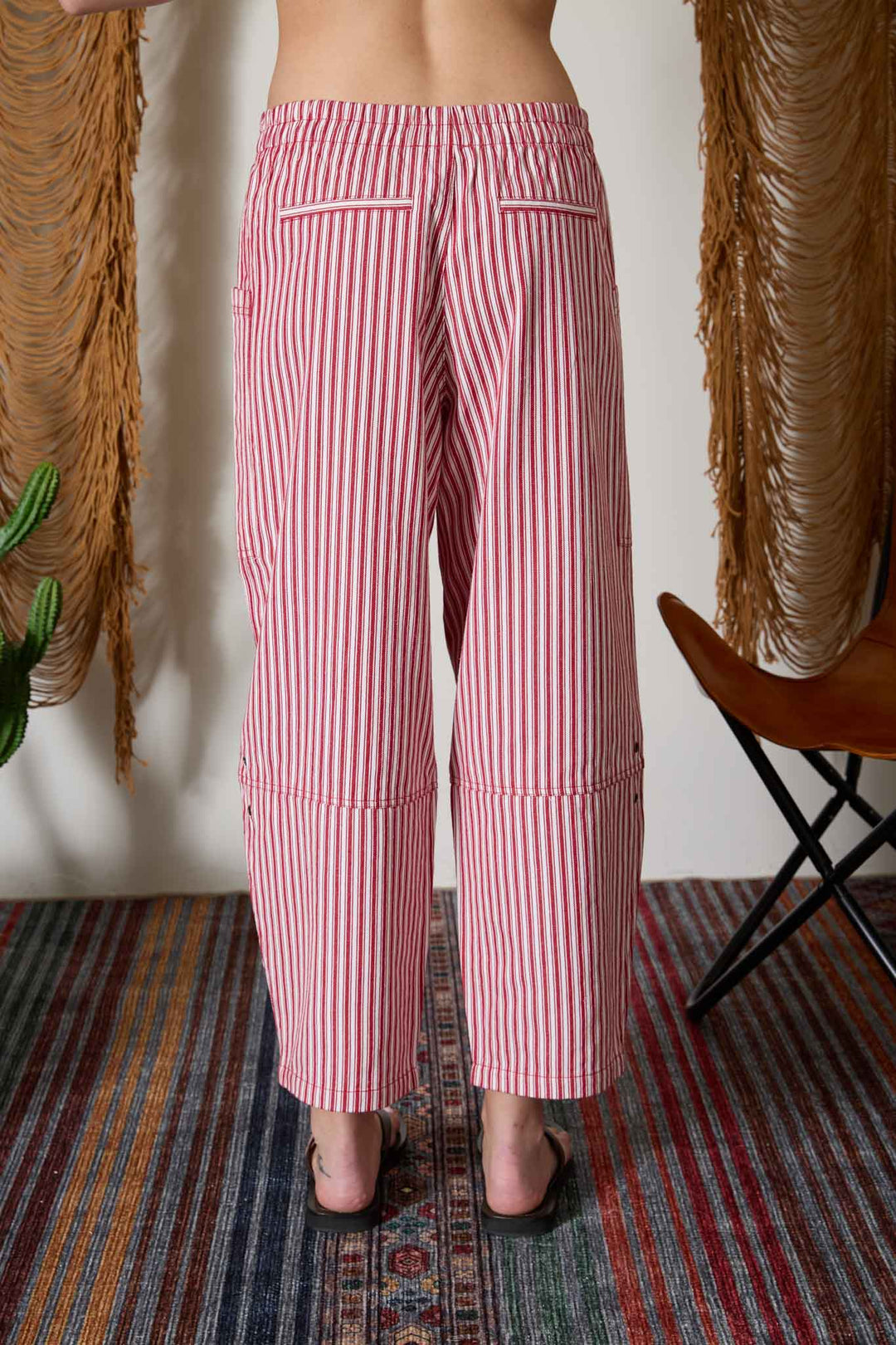 STRIPE POCKET DETAIL WIDE LEG PANTS Berry
