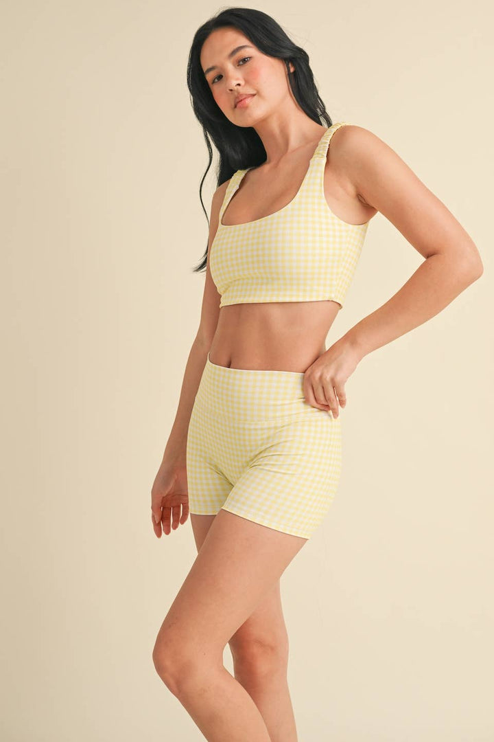 Gingham Print Ruched Bra Top