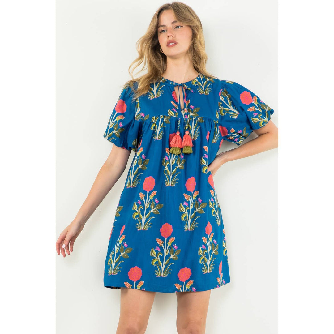 Puff Sleeve Flower Print Dress