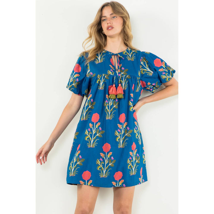 Puff Sleeve Flower Print Dress