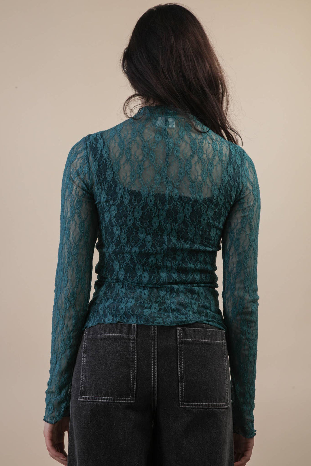 Very J Fitted Sheer Mesh Lace Top