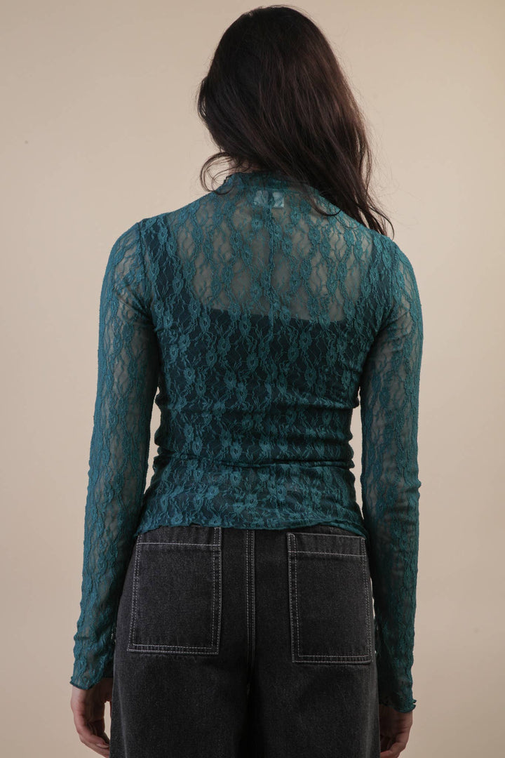 Very J Fitted Sheer Mesh Lace Top