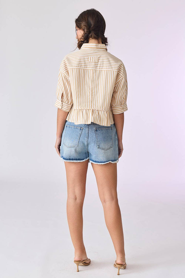 PT18030 - Violet 3/4" Sleeve Peplum Button Down Top