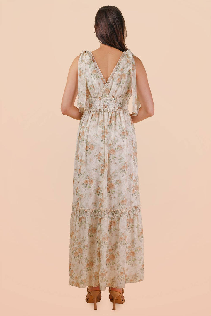Floral Blue Printed Shoulder Strap Midi Dress