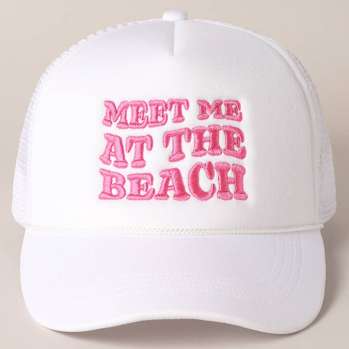 Meet Me At Beach Embroidered Mesh Back Cap